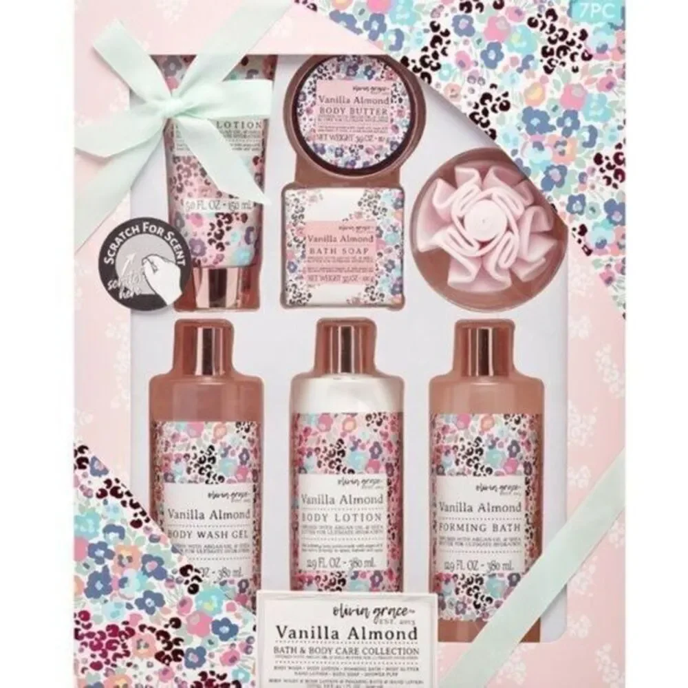 Bath and Body Gift Set Vanilla Almond Lotion Body Wash Soap New